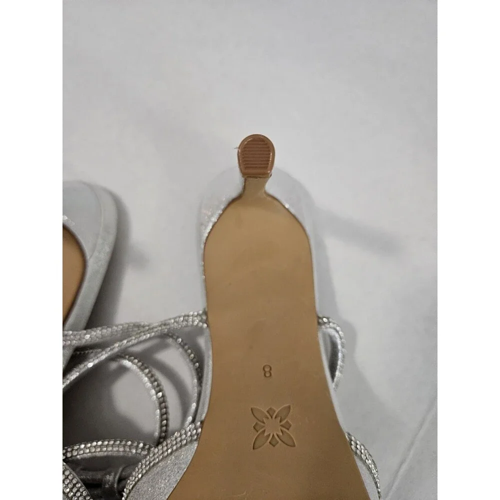 BCBGeneration Annese Silver And Rhinestone Heels Ankle Straps Size 8 Swiftie